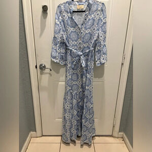 Positano white and blue dress sz L
